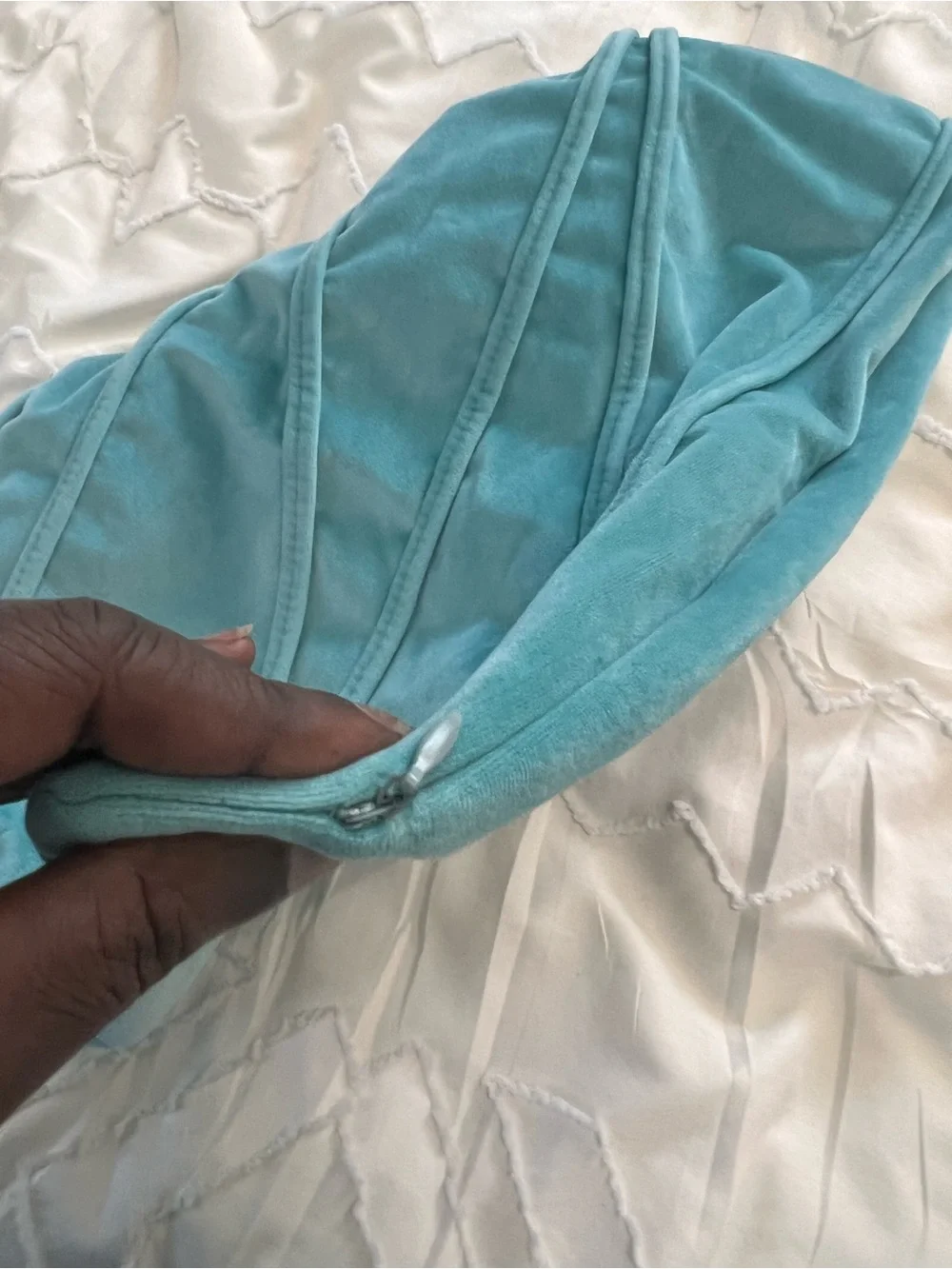 Set of 2 Aqua Blue Velvet Decorative Throw Pillow Covers 18x18 Zip Closure